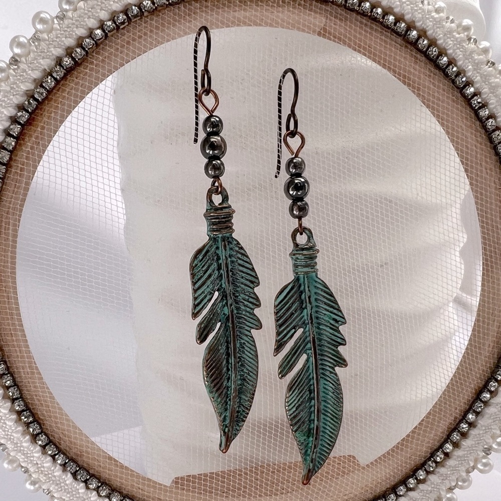 Copper Feather Dangle Earrings HYPOALLERGENIC
